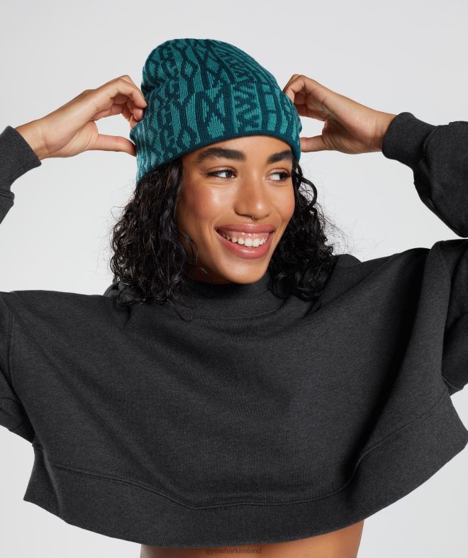Unisex Reversable Jacquard Beanie 8004D1144 Gymshark Winter Teal/Slate Blue