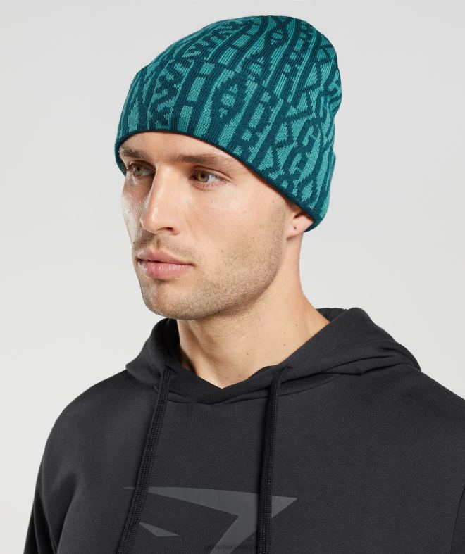 Unisex Reversable Jacquard Beanie 8004D1144 Gymshark Winter Teal/Slate Blue
