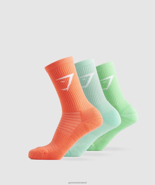 Unisex Crew Socks 3pk 8004D1100 Gymshark Orange/Pool Blue/Iris Green