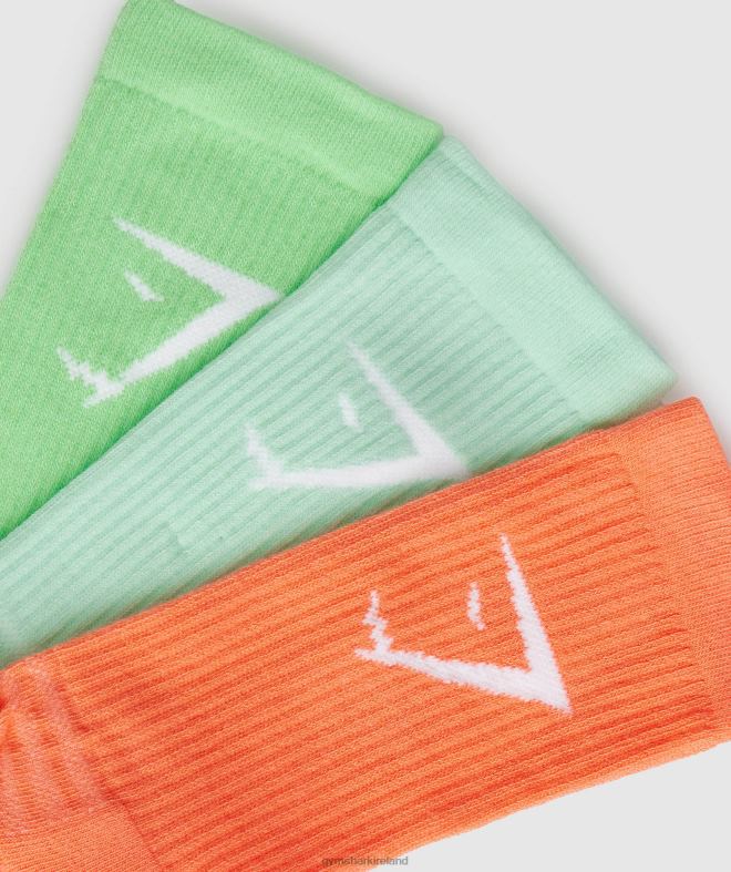 Unisex Crew Socks 3pk 8004D1100 Gymshark Orange/Pool Blue/Iris Green