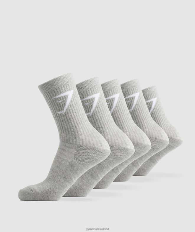 Unisex Crew Socks 5pk 8004D1086 Gymshark Light Grey Marl