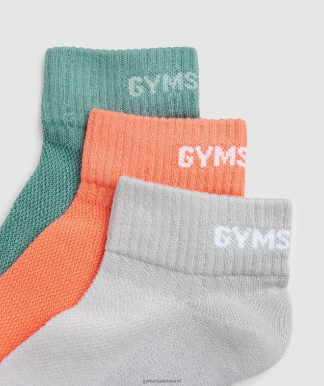 Unisex Jacquared Quarter Socks 3pk 8004D1108 Gymshark Light Grey/Orange/Ink Teal