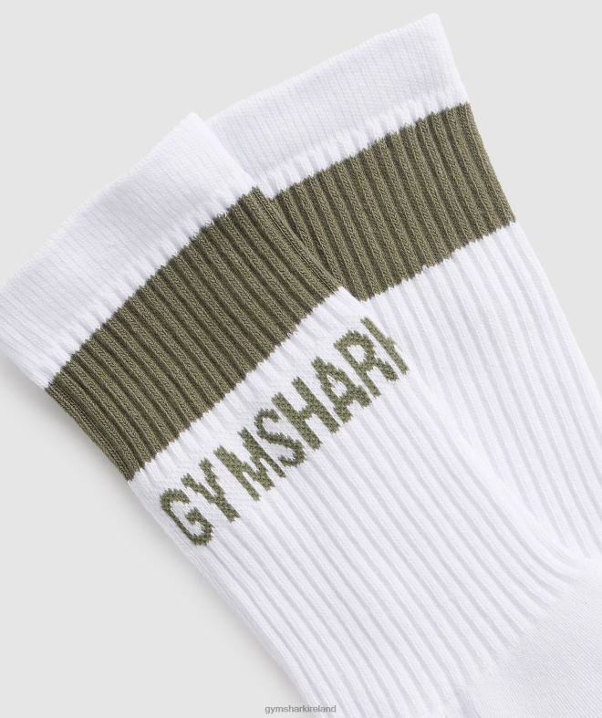 Unisex Premium Crew Socks 1pk 8004D1092 Gymshark White/Dusty Olive