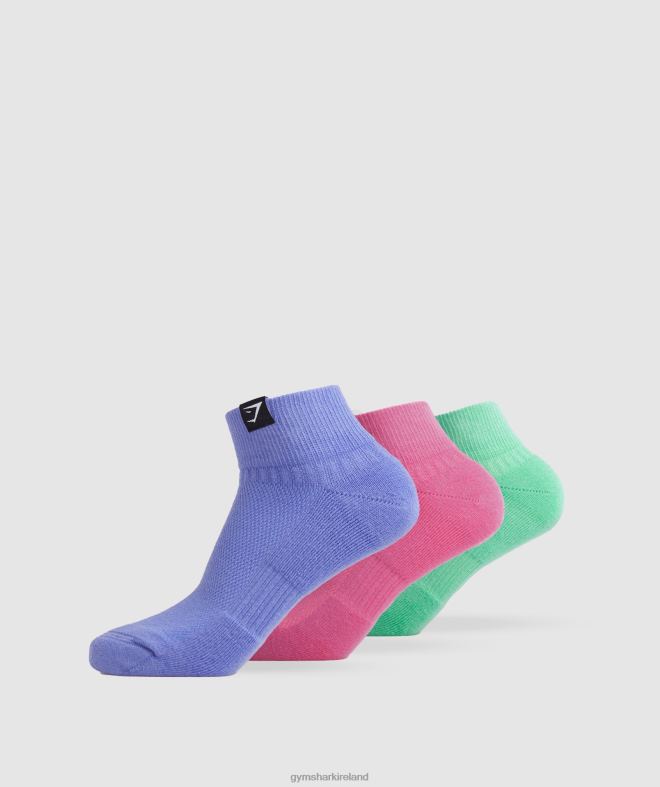 Unisex Woven Tab Quarter Socks 3pk 8004D1107 Gymshark Fuchsia/Blue/Grape Blue