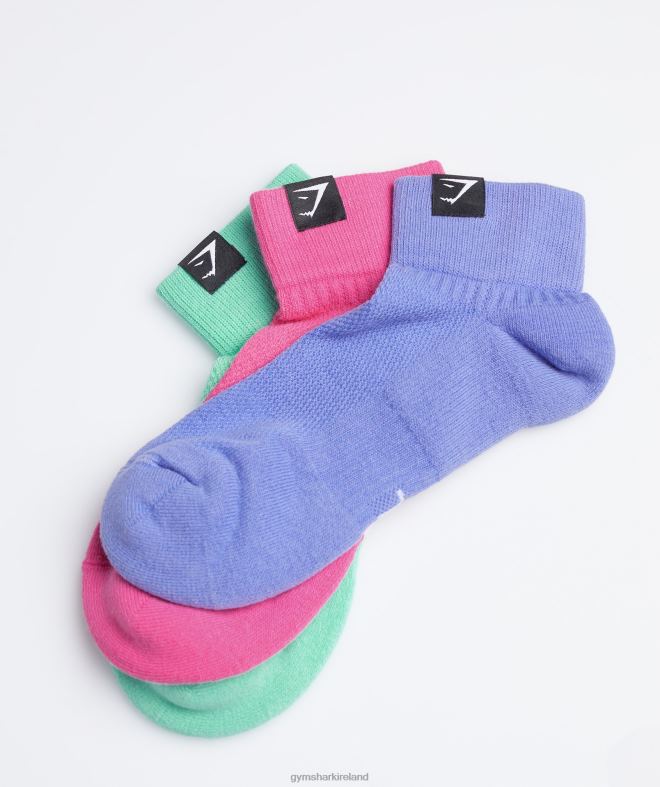 Unisex Woven Tab Quarter Socks 3pk 8004D1107 Gymshark Fuchsia/Blue/Grape Blue