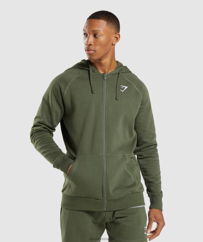 Men Crest Zip Up Hoodie 8004D821 Gymshark Core Olive