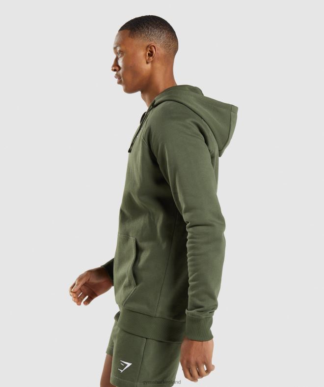 Men Crest Zip Up Hoodie 8004D821 Gymshark Core Olive