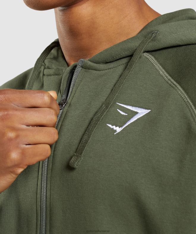 Men Crest Zip Up Hoodie 8004D821 Gymshark Core Olive