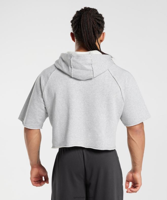 Men Legacy Short Sleeve Cropped Hoodie 8004D866 Gymshark Light Grey Marl