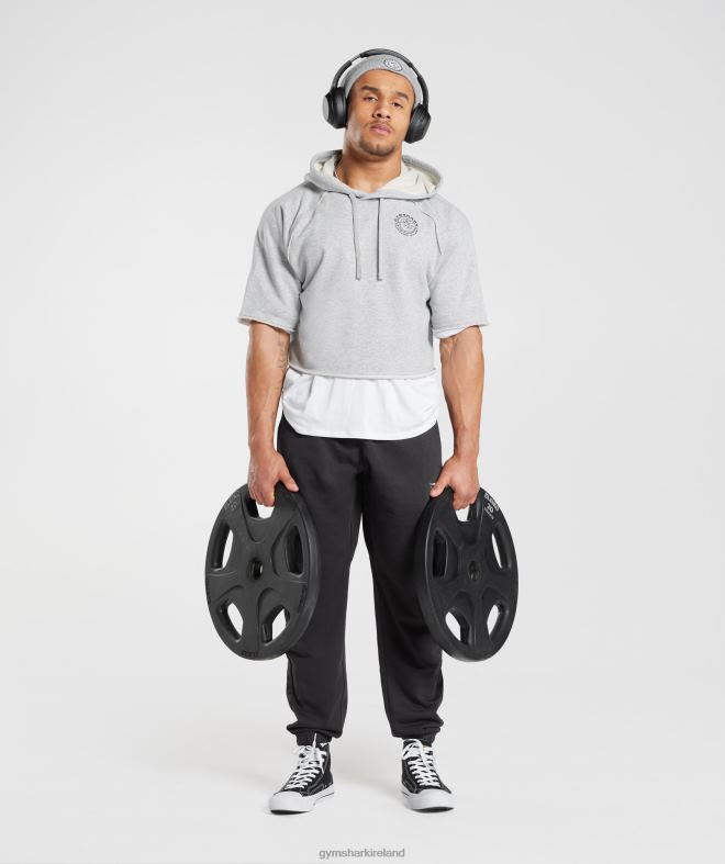 Men Legacy Short Sleeve Cropped Hoodie 8004D866 Gymshark Light Grey Marl