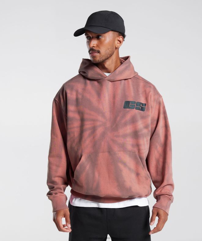 Men Rest Day Hoodie 8004D798 Gymshark Terracotta Pink/Dusty Maroon/Spiral Optic Wash