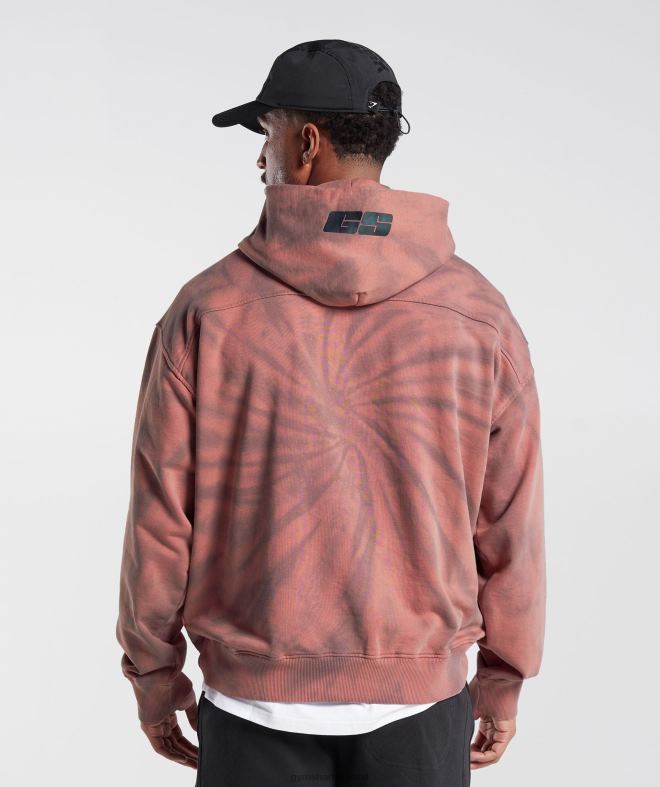 Men Rest Day Hoodie 8004D798 Gymshark Terracotta Pink/Dusty Maroon/Spiral Optic Wash