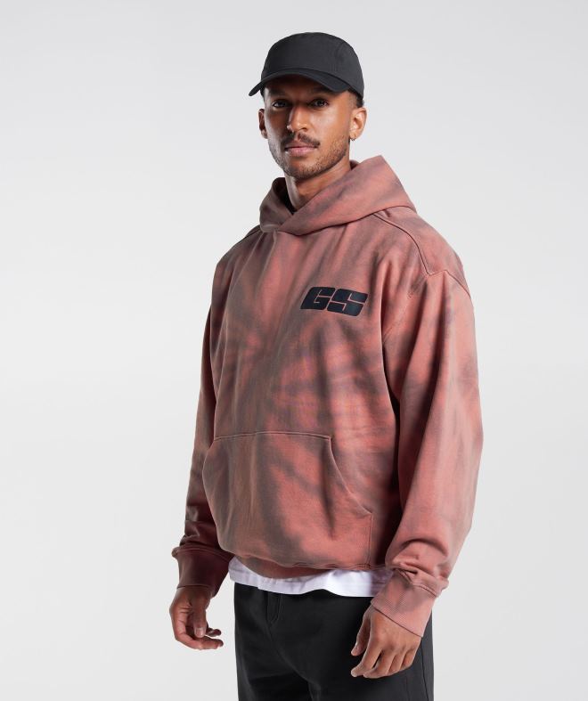 Men Rest Day Hoodie 8004D798 Gymshark Terracotta Pink/Dusty Maroon/Spiral Optic Wash