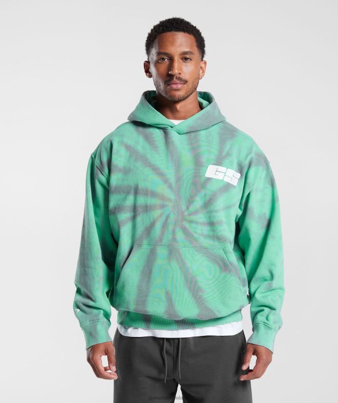 Men Rest Day Hoodie 8004D799 Gymshark Oxidized Green/Silhouette Grey/Spiral Optic Wash