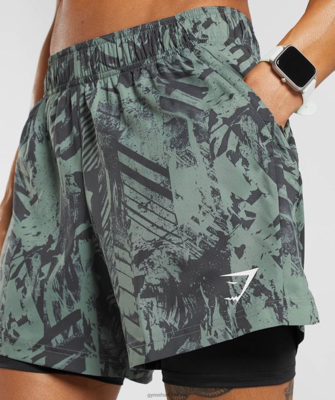 Men Sport 5 2 In 1 Shorts 8004D565 Gymshark Willow Green/Black