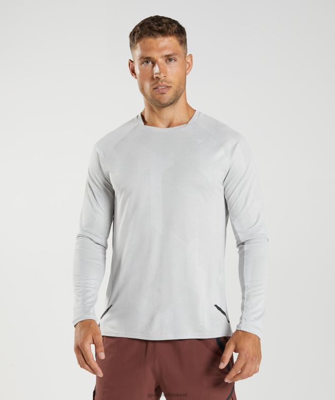 Men Apex Long Sleeve T-Shirt 8004D613 Gymshark Light Grey/White