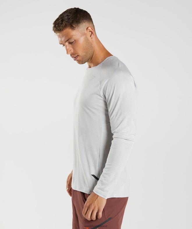 Men Apex Long Sleeve T-Shirt 8004D613 Gymshark Light Grey/White