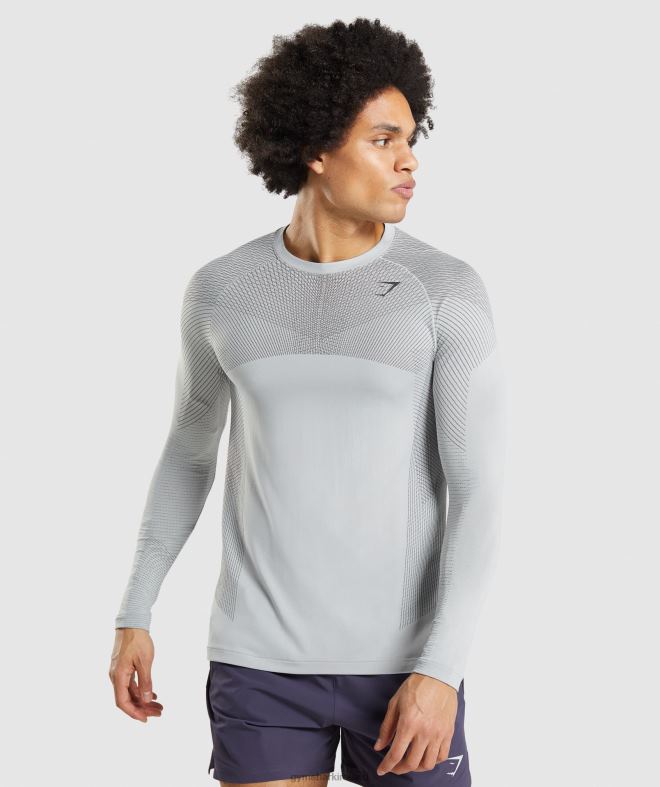 Men Apex Seamless Long Sleeve T-Shirt 8004D720 Gymshark Light Grey/Onyx Grey