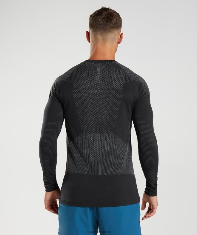 Men Apex Seamless Long Sleeve T-Shirt 8004D764 Gymshark Black/Silhouette Grey