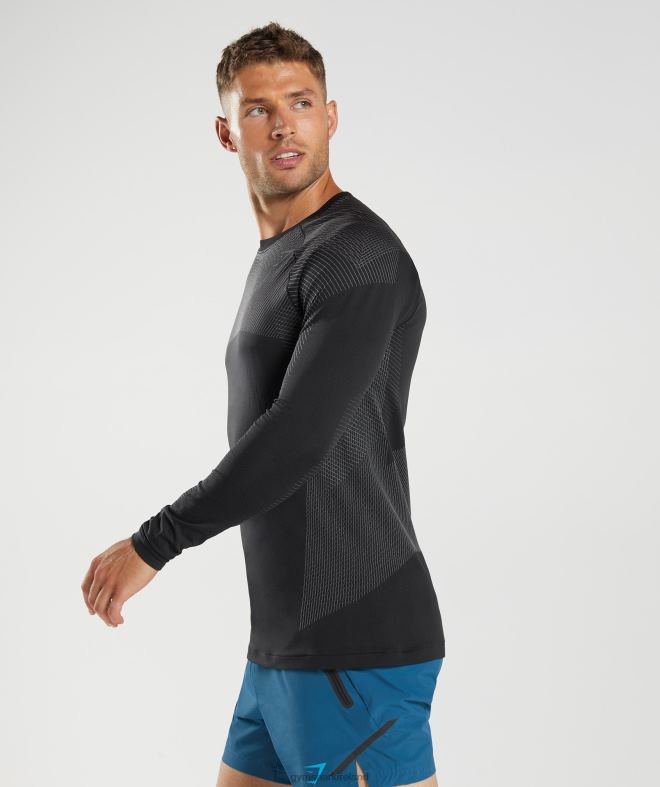 Men Apex Seamless Long Sleeve T-Shirt 8004D764 Gymshark Black/Silhouette Grey