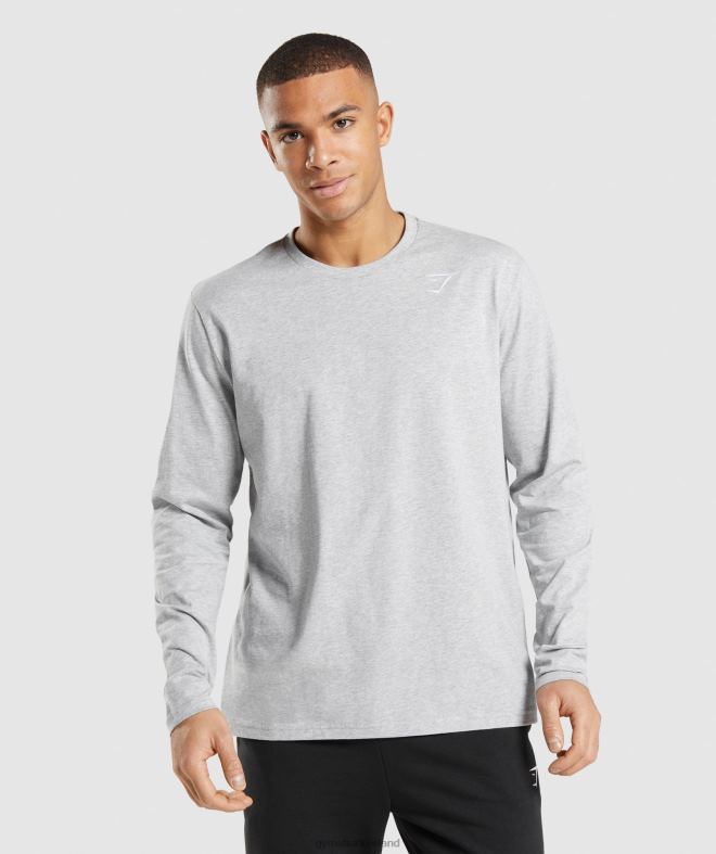 Men Crest Long Sleeve T-Shirt 8004D727 Gymshark Light Grey Core Marl