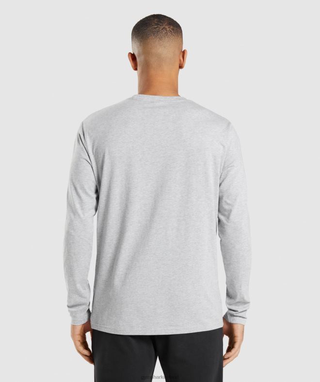 Men Crest Long Sleeve T-Shirt 8004D727 Gymshark Light Grey Core Marl