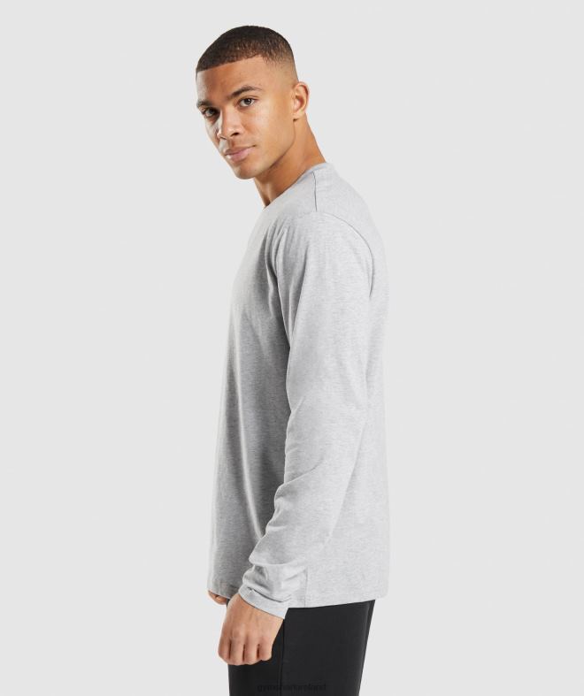 Men Crest Long Sleeve T-Shirt 8004D727 Gymshark Light Grey Core Marl