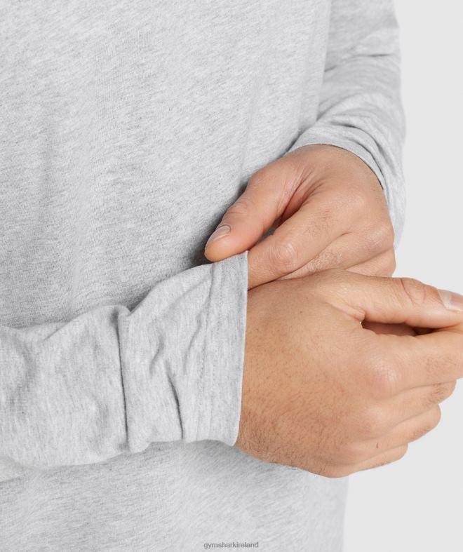 Men Crest Long Sleeve T-Shirt 8004D727 Gymshark Light Grey Core Marl