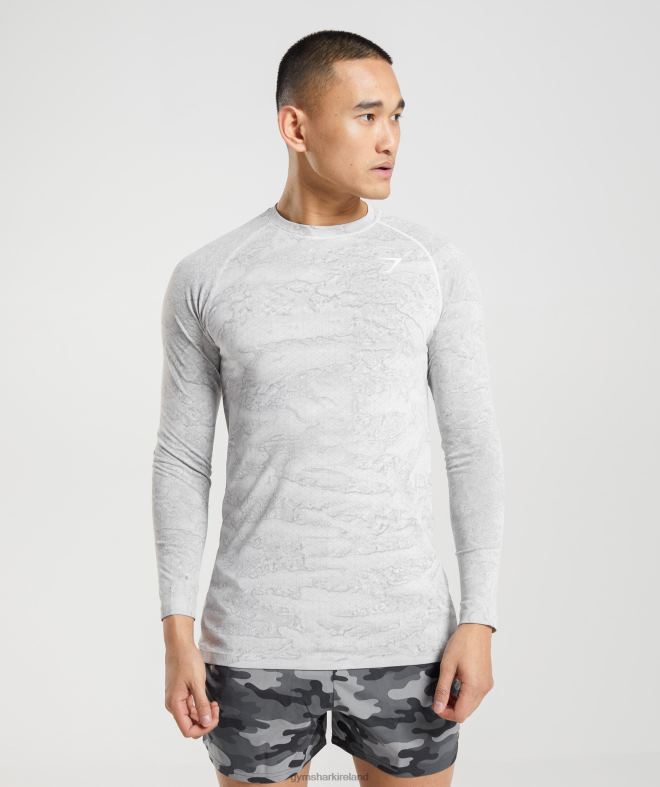 Men Geo Seamless Long Sleeve T-Shirt 8004D596 Gymshark Off White/Light Grey