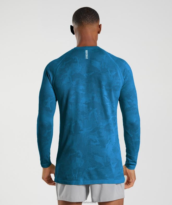 Men Geo Seamless Long Sleeve T-Shirt 8004D597 Gymshark Atlantic Blue/Shark Blue