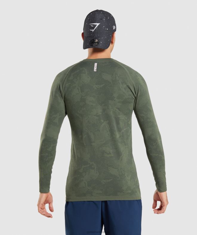 Men Geo Seamless Long Sleeve T-Shirt 8004D599 Gymshark Core Olive/Black