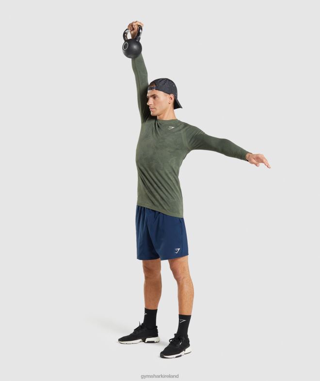 Men Geo Seamless Long Sleeve T-Shirt 8004D599 Gymshark Core Olive/Black