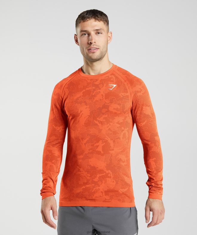 Men Geo Seamless Long Sleeve T-Shirt 8004D615 Gymshark Pepper Red/Salsa Red