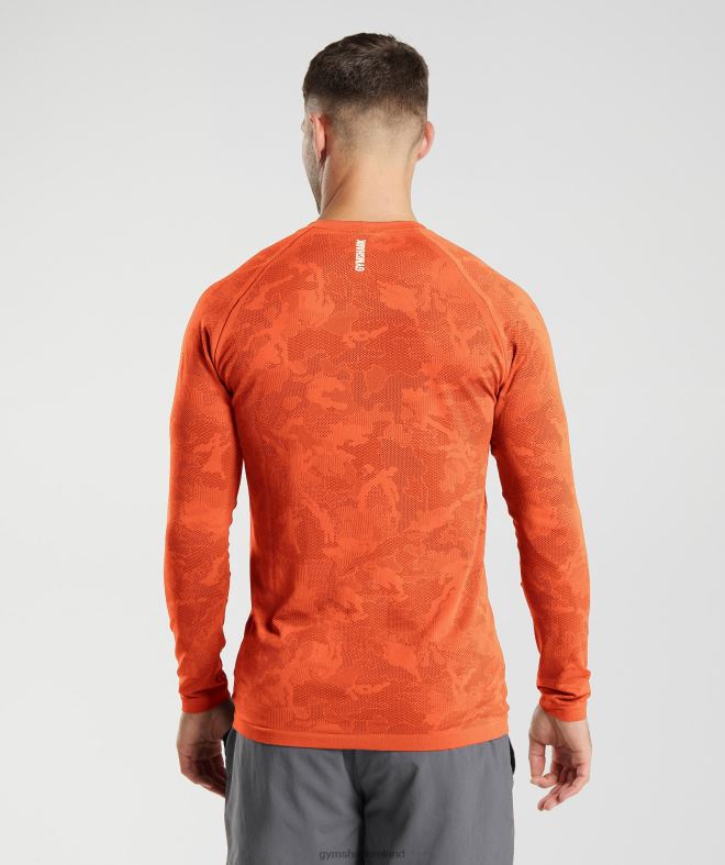 Men Geo Seamless Long Sleeve T-Shirt 8004D615 Gymshark Pepper Red/Salsa Red