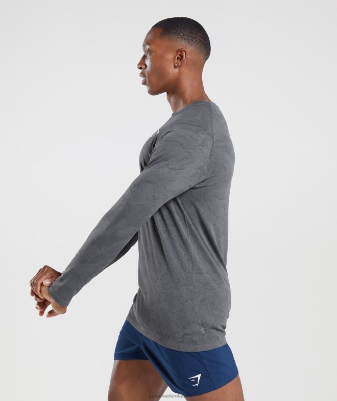 Men Geo Seamless Long Sleeve T-Shirt 8004D628 Gymshark Charcoal Grey/Black