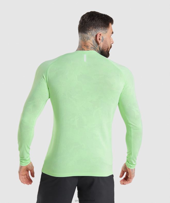 Men Geo Seamless Long Sleeve T-Shirt 8004D663 Gymshark Bali Green/White