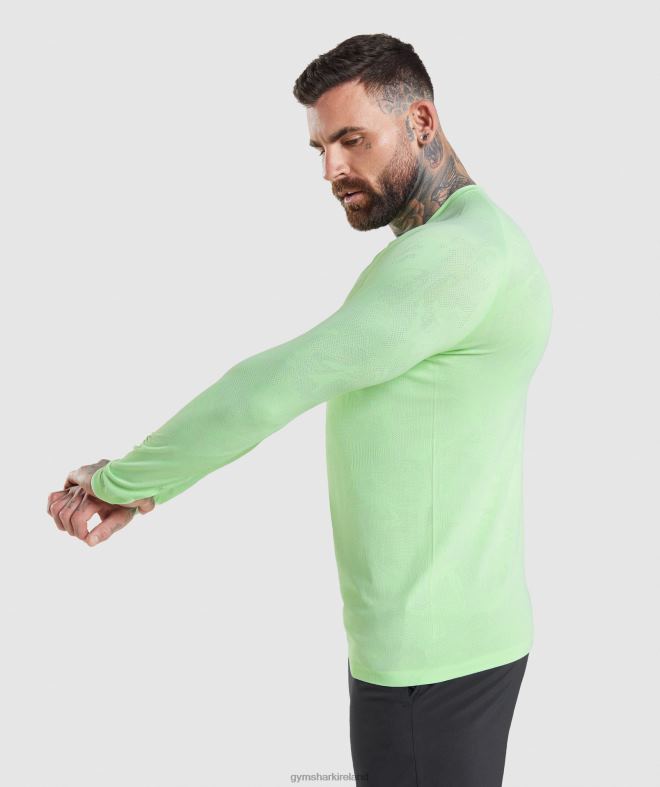 Men Geo Seamless Long Sleeve T-Shirt 8004D663 Gymshark Bali Green/White