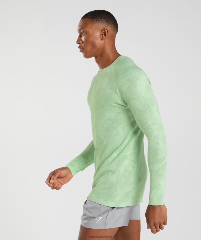 Men Geo Seamless Long Sleeve T-Shirt 8004D685 Gymshark Aloe Green/Tea Green