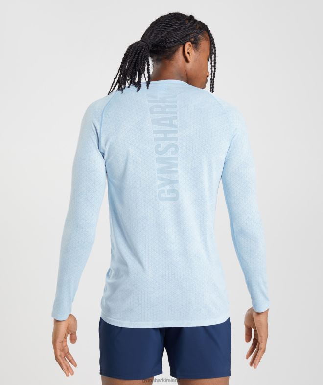 Men Geo Seamless Long Sleeve T-Shirt 8004D711 Gymshark White/Moonstone Blue