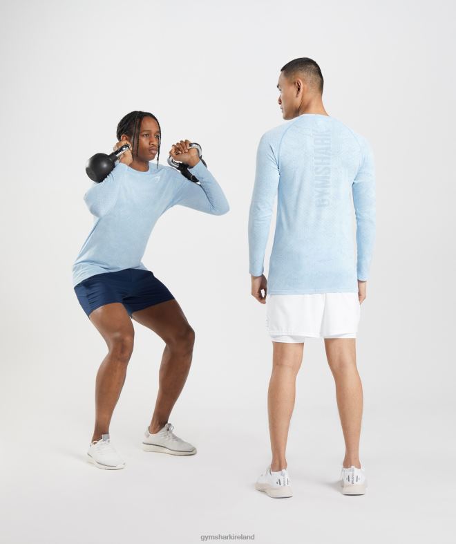 Men Geo Seamless Long Sleeve T-Shirt 8004D711 Gymshark White/Moonstone Blue