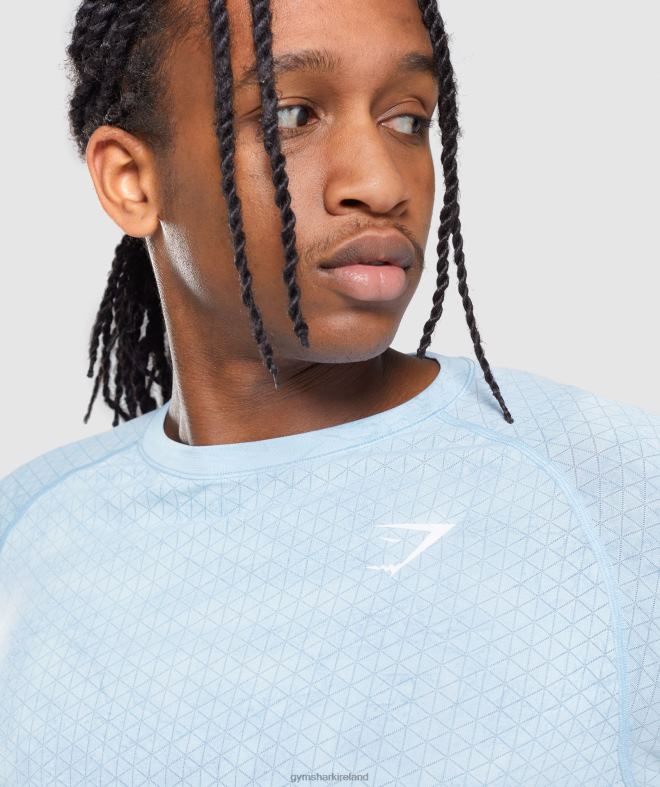 Men Geo Seamless Long Sleeve T-Shirt 8004D711 Gymshark White/Moonstone Blue