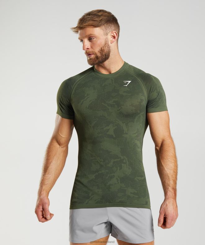 Men Geo Seamless T-Shirt 8004D645 Gymshark Core Olive/Black