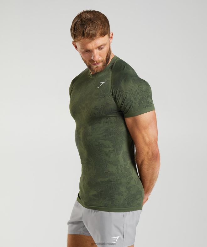 Men Geo Seamless T-Shirt 8004D645 Gymshark Core Olive/Black