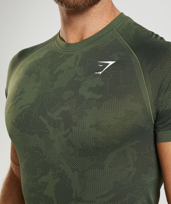 Men Geo Seamless T-Shirt 8004D645 Gymshark Core Olive/Black