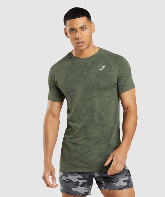 Men Geo Seamless T-Shirt 8004D658 Gymshark Core Olive/Black