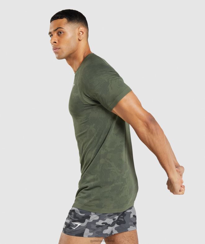 Men Geo Seamless T-Shirt 8004D658 Gymshark Core Olive/Black