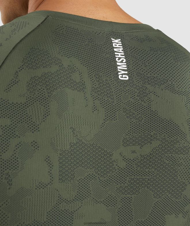 Men Geo Seamless T-Shirt 8004D658 Gymshark Core Olive/Black