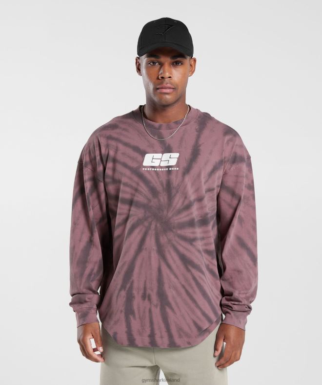 Men Rest Day Long Sleeve T-Shirt 8004D771 Gymshark Dusty Maroon/Silhouette Grey/Spiral Optic Wash