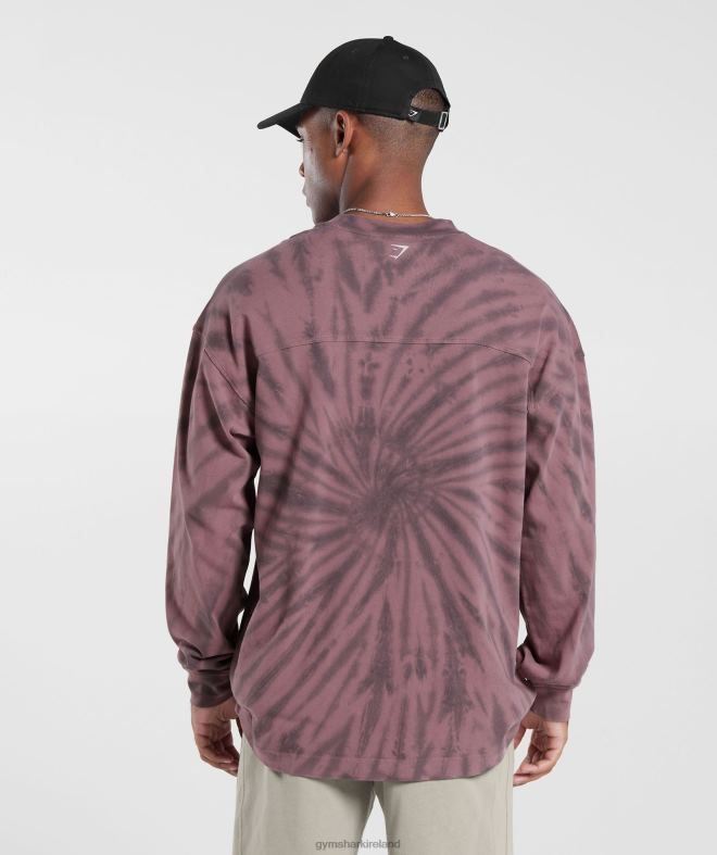 Men Rest Day Long Sleeve T-Shirt 8004D771 Gymshark Dusty Maroon/Silhouette Grey/Spiral Optic Wash