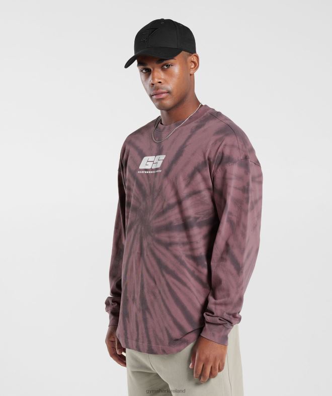 Men Rest Day Long Sleeve T-Shirt 8004D771 Gymshark Dusty Maroon/Silhouette Grey/Spiral Optic Wash